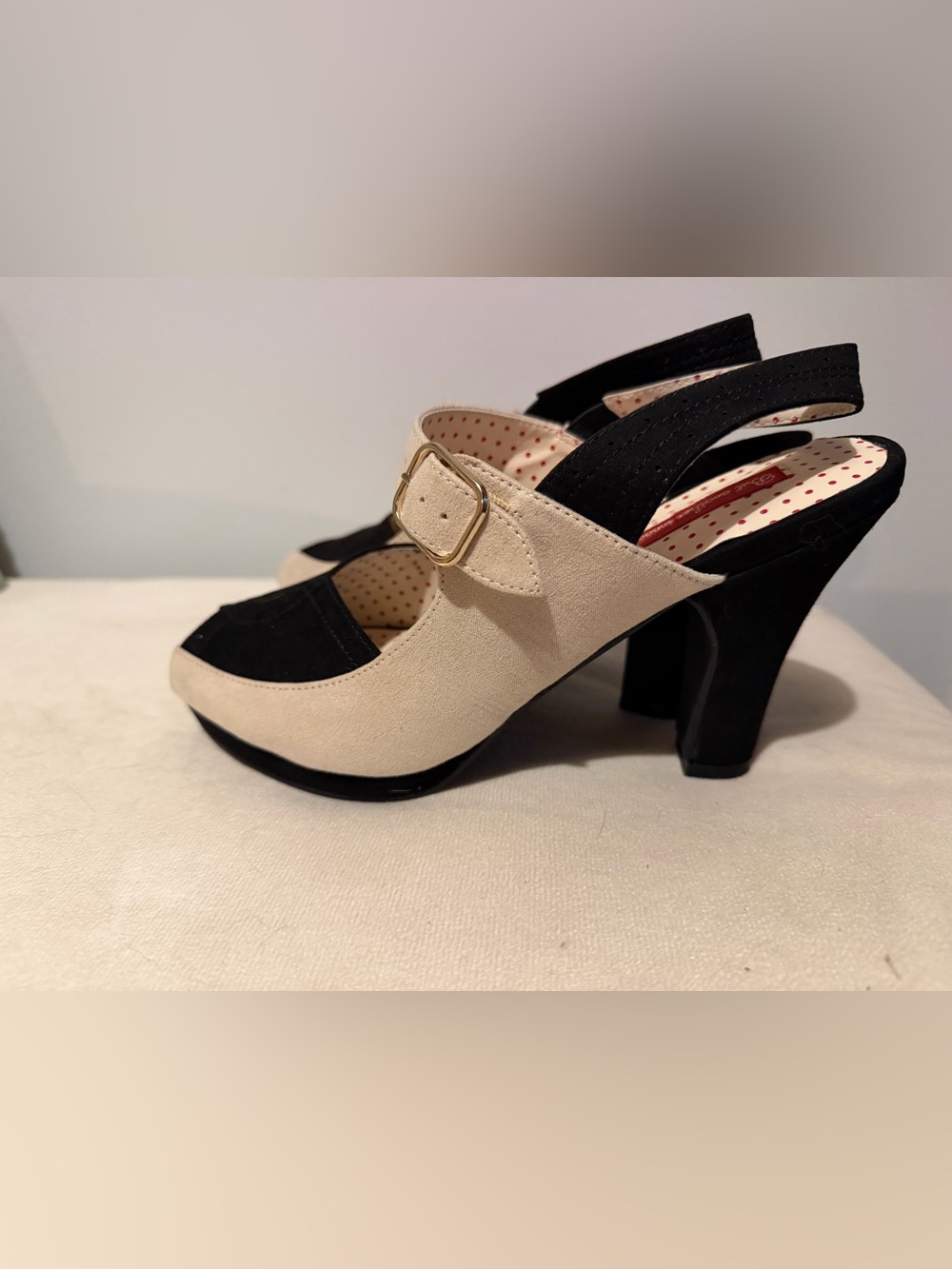 Two-Tone Black and Cream Mary Jane Slingback Flats